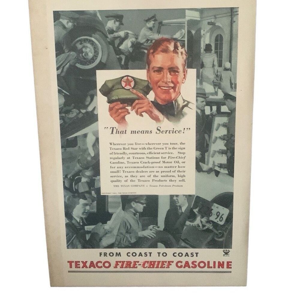 Vintage 1934 Texaco Fire Chief That Means Service Ad Advertisement